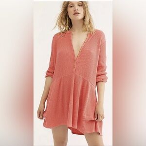 Free People Beach Blossom mini shirtdress in a dusty pink ribbed knit Medium